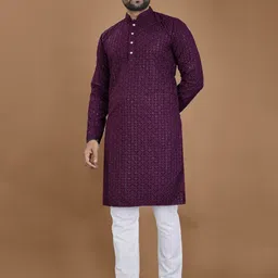 LADY BERRY Men Geometric Embroidered Sequinned Grandeur & Majestic Artwork Kurta-picture-35