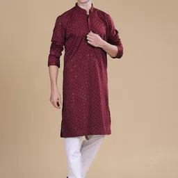 LADY BERRY Men Geometric Embroidered Sequinned Grandeur & Majestic Artwork Kurta-image-81