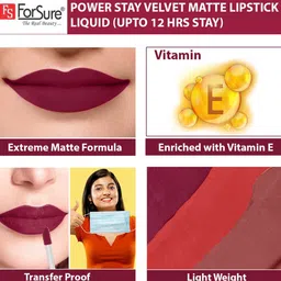 Forsure Set of 4 Power Stay Matte Lips Non-Transfer 12 Hours Stay Velvet Matte Liquid Lipstick - Bright Red 01 - Cherry Maroon 09 - Pink Blush 10 - Deep Brown 16 image 5