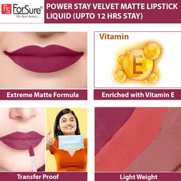 Forsure Set of 4 Power Stay Matte Lips Non-Transfer 12 Hours Stay Velvet Matte Liquid Lipstick - Pink Blush 10 - Deep Brown 16 - Mauve Matte 23 - Peach Nude 21 image 5