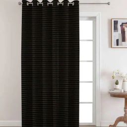 the conversion Black Premium Jute Geometric 7ft Light Filtering Eyelet Door Curtain-picture-0
