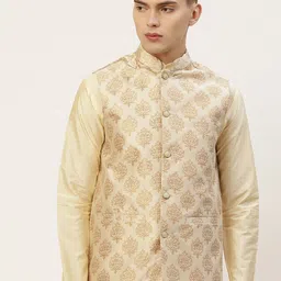 Jompers Cream Ethnic Motifs Printed Regular Fit Silk Blend Nehru Jacket-picture-41
