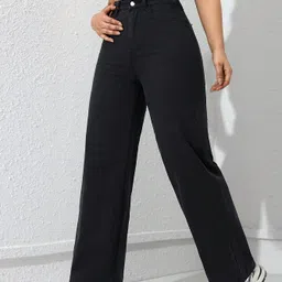 silver threads Women Straight Fit Mid Rise Black Jeans-picture-17