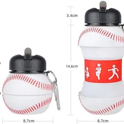 khilonewala Silicone 550ML Kids Folding Sports Theme Water Bottle with Key Hang Holder, 1Pc 550 ml Bottle image 4