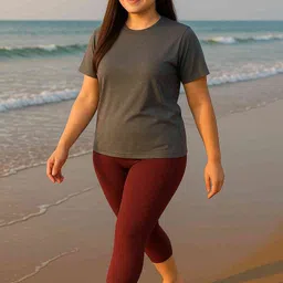 apraa & parma Women's Solid Swim Dress Set (T-shirt & Capri Bottoms) Solid Women Swim-dress Grey, Maroon Swimsuit-picture-10