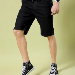 the indian garage co. Solid Men Black Denim Shorts image 4