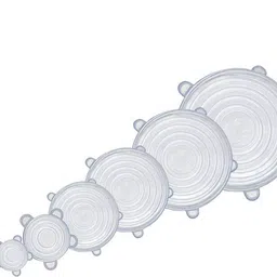 ®Silicone Stretch Lids and Covers Set, Best for Kitchen Utensils, Food Containers, Glass Bowls, Plates, Plastic Mugs, Cups. Microwave Safe & Reusable (6 Pcs, White) 8.1 inch, 6.5 inch, 5.7 inch, 4.5 inch, 3.8 inch, 2.6 inch Lid Set  (Silicone) 8 inch Lid Set-image-2