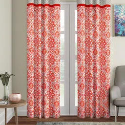 BLANC9 Orange & White Set of 2 Long Door Curtains-picture-29