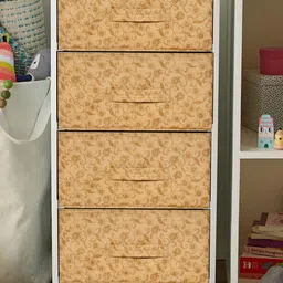 Kuber Industries Set Of 4 Beige Floral Drawers Metallic Storage And Cloth Organisers image 2