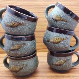 laghima jadon Pack of 6 Ceramic Tea/Coffee Cups Matka Shape Latest Design Big Size 130ML (Green Brown) image 4