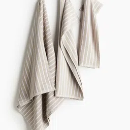 H&M Beige Pure Cotton Striped Guest Towel image 2