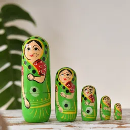 fashion bizz Wooden Handmade Crafted Yellow Color Doll Hand Painted - Nesting Doll - Wooden Decoration Gift Doll - Stacking Nested Wood Dolls for Kids - Set of 5 (Yellow)-picture-29
