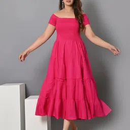 vymo Women Fit and Flare Pink Midi/Calf Length Dress-picture-23