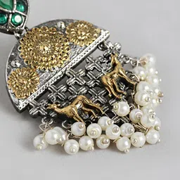 AITIHYA Gold-Plated Artificial Stones Oxidised Contemporary Drop Earrings image 3