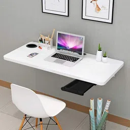 torche (31 x 18.5 inches) Round cornered solid Wood Powder Coated Steel Wall-Mounted Folding Kitchen and Computer Table Office Table. (Matt White) Solid Wood Study Table image 2
