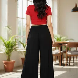 andromeda Women Flared Black Viscose Rayon Trousers image 2