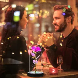 4tens Forever Rose Gift For Her, Galaxy Glass Rose Flower With Led Light Pink Rose Artificial Flower image 5