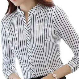 satyam Women Tailored Fit Striped Mandarin Collar Casual Shirt-picture-40