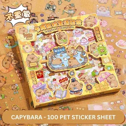 jaravik 18 cm Capybara Theme PET Stickers,Kawaii Sticker –100 Pet stickers Sheets, Japanese Self Adhesive Sticker-picture-21