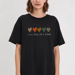 brokee Women Graphic Print, Cartoon, Typography Round Neck Cotton Blend Black T-Shirt-picture-43