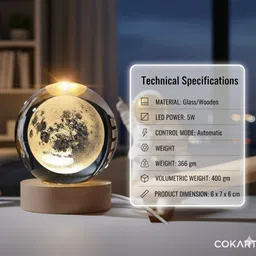 cokart 3D Crystal Ball Night Lamp With Woodern Base SolarSystem CrystalBall Night Light Night Lamp image 3