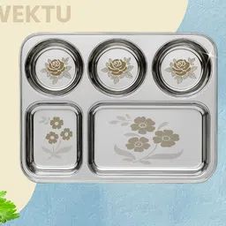 wektu Premium Stainless Steel Compartment Plates/Food Grade/5 in 1/Laser Print/1PC/4 Sectioned Plate-picture-11