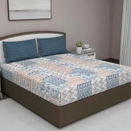 Blue Abstract 180 TC Cotton Queen Sized Bed Sheets with 2 Pillow Covers by GM Fabrics image 1