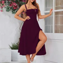 traquila Women Fit and Flare Purple Knee Length Dress image 3