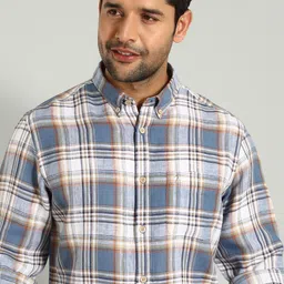 Indian Terrain Classic Button Down Collar Slim Fit Tartan Checks Linen Casual Shirt image 1