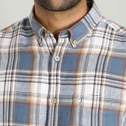 Indian Terrain Classic Button Down Collar Slim Fit Tartan Checks Linen Casual Shirt image 3