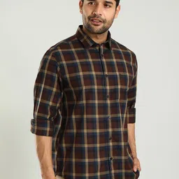 Indian Terrain Spread Collar Long Sleeves Classic Slim Fit Checked Cotton Casual Shirt image 3