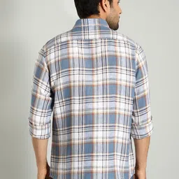 Indian Terrain Classic Button Down Collar Slim Fit Tartan Checks Linen Casual Shirt image 5
