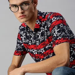 SHOWOFF Men Navy Blue Classic Slim Fit Floral Printed Cotton Casual Shirt-image-62