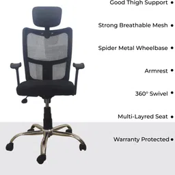 my cubicles Aligna Brio High Back Office Chair with Headrest | Ergonomic Design Mesh Office Arm Chair image 5
