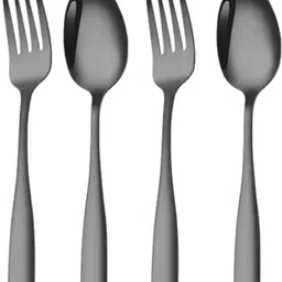 kitchease Silverware Table Spoons & Forks Set | 4-Pcs Flatware For Home | Charcoal Black Stainless Steel Cutlery Set-picture-14