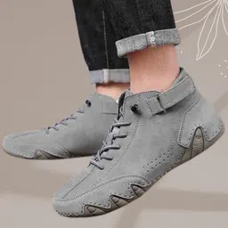 zixer Premium Italian Heritage Suede Velcro Leather Casual Sneakers for Men's Ankle Boots For Men image 4