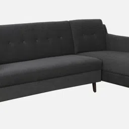 casacraft from pepperfry Amanda Fabric LHS Sectional Sofa (3 + Lounger) In Charcoal Grey Colour image 5