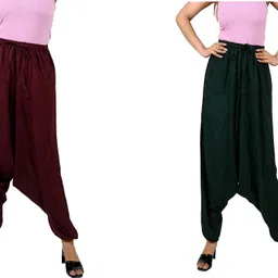 Solid Rayon Women Harem Pants-image-1