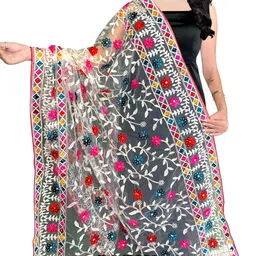 dharmee Net Embroidered White Women Dupatta image 4