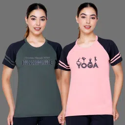 white moon Pack of 2 Women Printed Round Neck Polyester Multicolor T-Shirt-picture-23