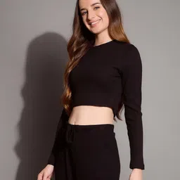 knite wolf Casual Regular Sleeves Solid Women Black Top image 4