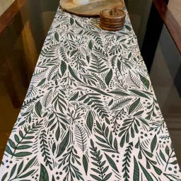 akira Green Leaves on Light Beige BG (Leafy)- Table Runner- 12X72 Inches image 1
