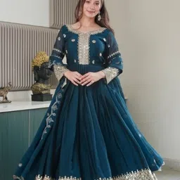 tilki Embroidered Georgette Stitched Straight Gown image 1