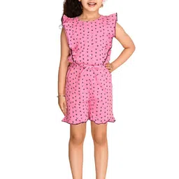 Kids Cave Girls Floral Printed Pure Cotton Jumpsuit With Ruffles-picture-32