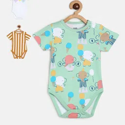 MINI KLUB Infants Boys Pack Of 3 Printed Pure Cotton Baby Body Suit-image-50