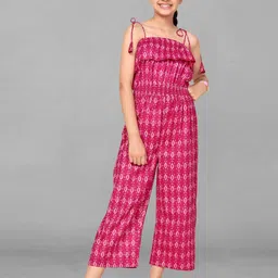 FASHION DREAM Girls Printed Cotton Shoulder Straps Capri Jumpsuit with Ruffles-picture-14