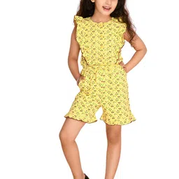Kids Cave Girls Floral Printed Basic Jumpsuit With Ruffles-picture-50