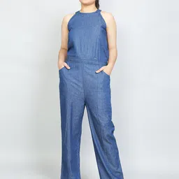 VYN Girls Halter Neck Sleeveless Cotton Basic Jumpsuit-image-25