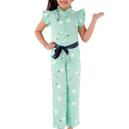 Kids Cave Girls Printed Ruffles Cotton Jumpsuit-image-71