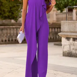 StyleCast Purple One Shoulder Ruffled Basic Jumpsuit-image-25